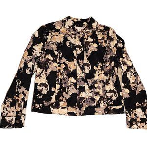 Isaac Mizrahi Live Black and Beige Floral Print Stretchy Fashion JACKET Size 12